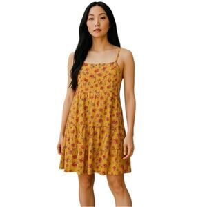 Old Navy Yellow Floral Tiered Mini Medium Cami Swing Dress
